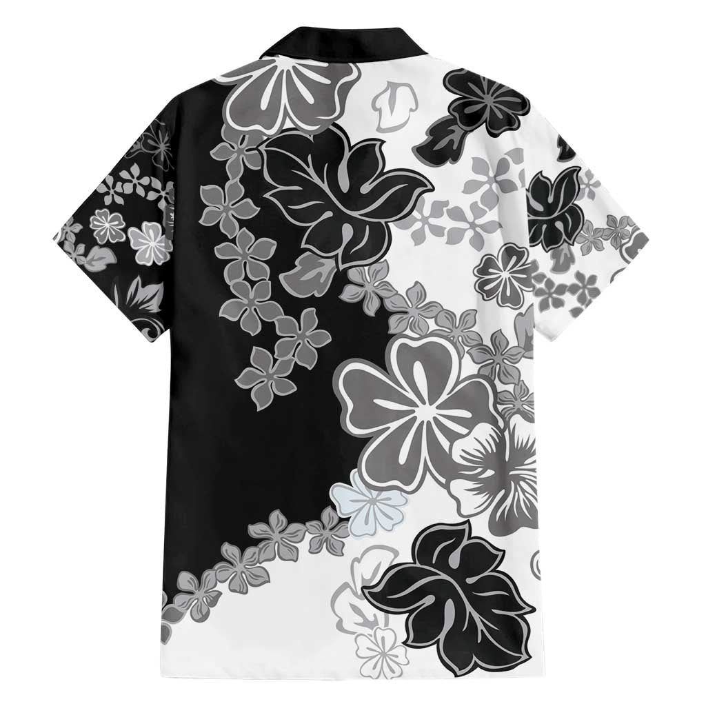 Gray Scale Hibiscus Plumeria Floral Hawaiian Shirt - Polynesian Pride