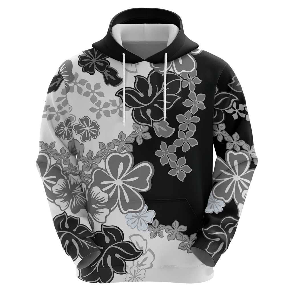 Gray Scale Hibiscus Plumeria Floral Hoodie - Polynesian Pride