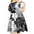 Gray Scale Hibiscus Plumeria Floral Kid Short Sleeve Dress - Polynesian Pride