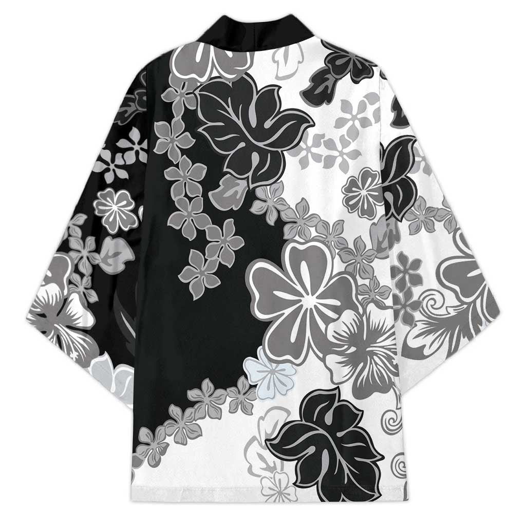 Gray Scale Hibiscus Plumeria Floral Kimono LT01 - Polynesian Pride