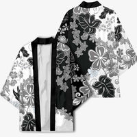 Gray Scale Hibiscus Plumeria Floral Kimono LT01 - Polynesian Pride