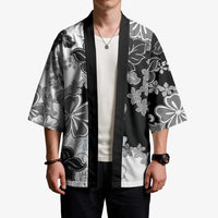 Gray Scale Hibiscus Plumeria Floral Kimono LT01 - Polynesian Pride