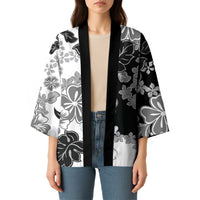 Gray Scale Hibiscus Plumeria Floral Kimono LT01 - Polynesian Pride