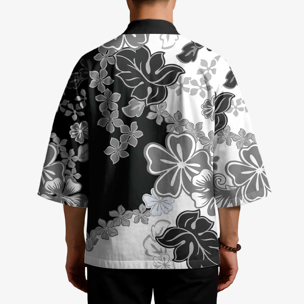 Gray Scale Hibiscus Plumeria Floral Kimono LT01 - Polynesian Pride