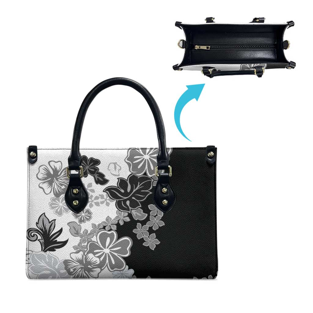 Gray Scale Hibiscus Plumeria Floral Leather Bag - Polynesian Pride