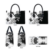 Gray Scale Hibiscus Plumeria Floral Leather Bag - Polynesian Pride