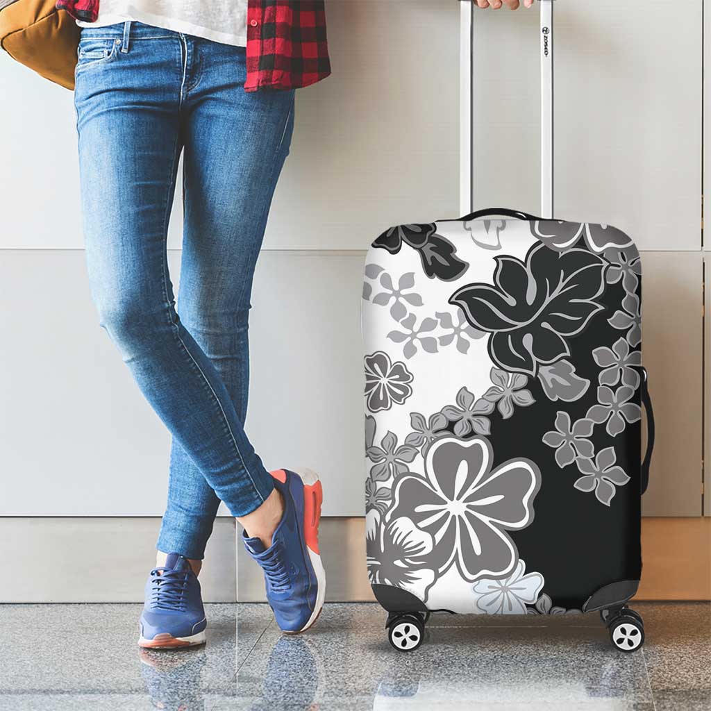 Gray Scale Hibiscus Plumeria Floral Luggage Cover - Polynesian Pride