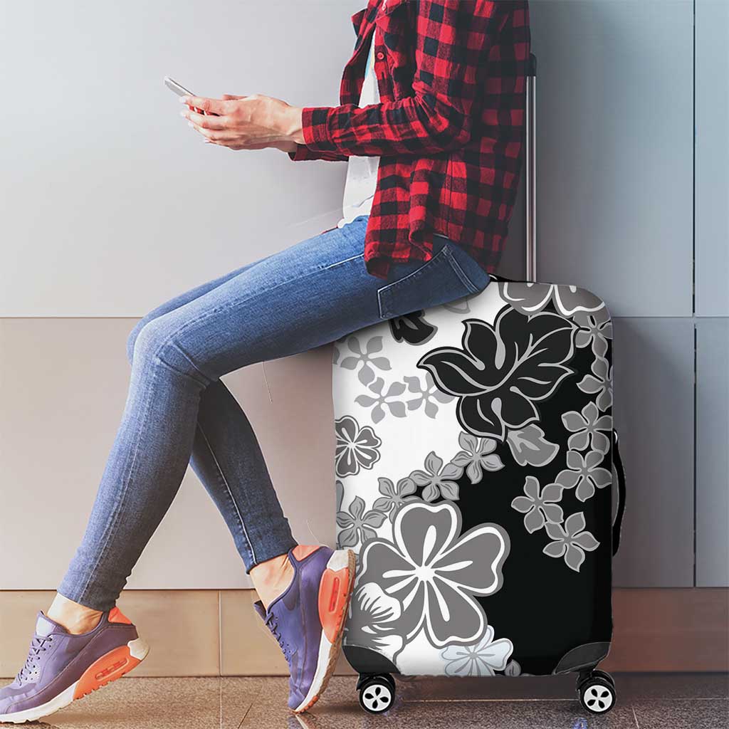 Gray Scale Hibiscus Plumeria Floral Luggage Cover - Polynesian Pride