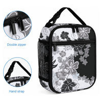 Gray Scale Hibiscus Plumeria Floral Lunch Bag