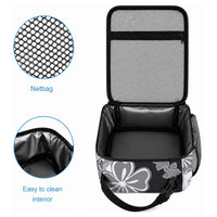 Gray Scale Hibiscus Plumeria Floral Lunch Bag