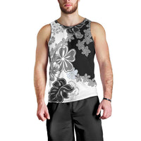 Gray Scale Hibiscus Plumeria Floral Men Tank Top - Polynesian Pride