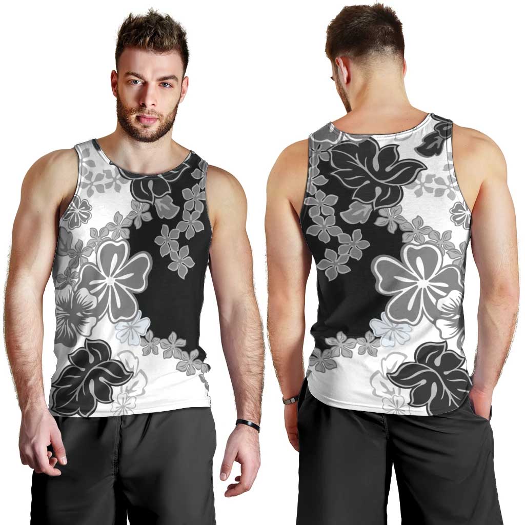 Gray Scale Hibiscus Plumeria Floral Men Tank Top - Polynesian Pride