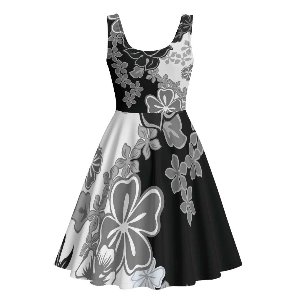 Gray Scale Hibiscus Plumeria Floral Midi Dress - Polynesian Pride