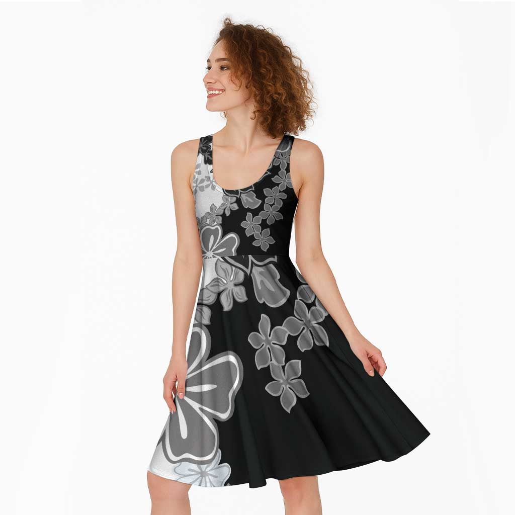 Gray Scale Hibiscus Plumeria Floral Midi Dress - Polynesian Pride