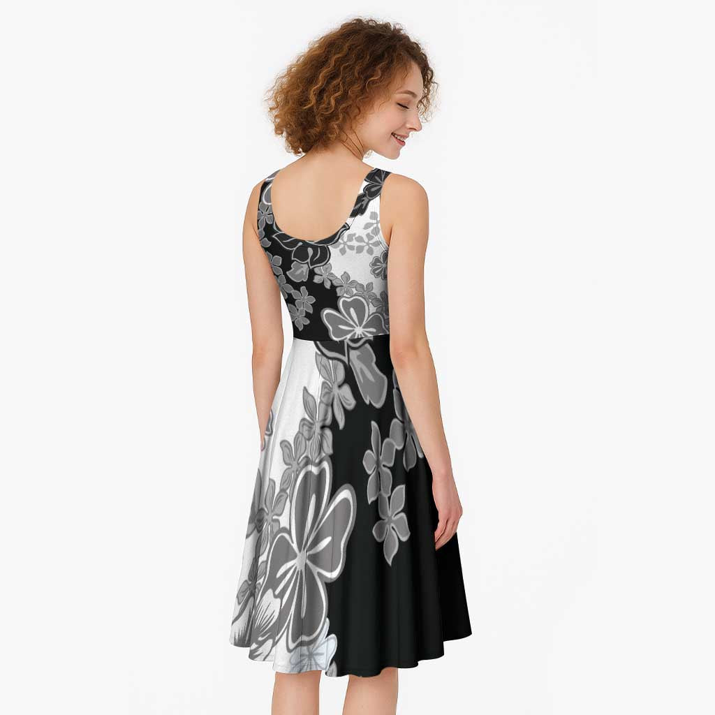 Gray Scale Hibiscus Plumeria Floral Midi Dress - Polynesian Pride