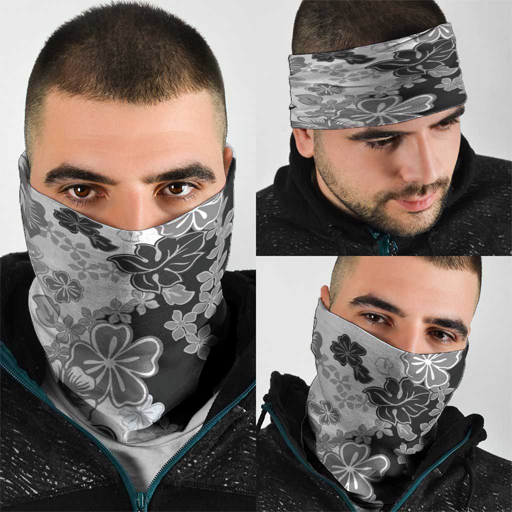Gray Scale Hibiscus Plumeria Floral Neck Gaiter LT01