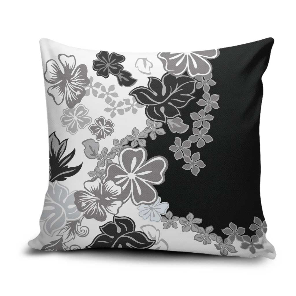 Gray Scale Hibiscus Plumeria Floral Pillow Cover - Polynesian Pride