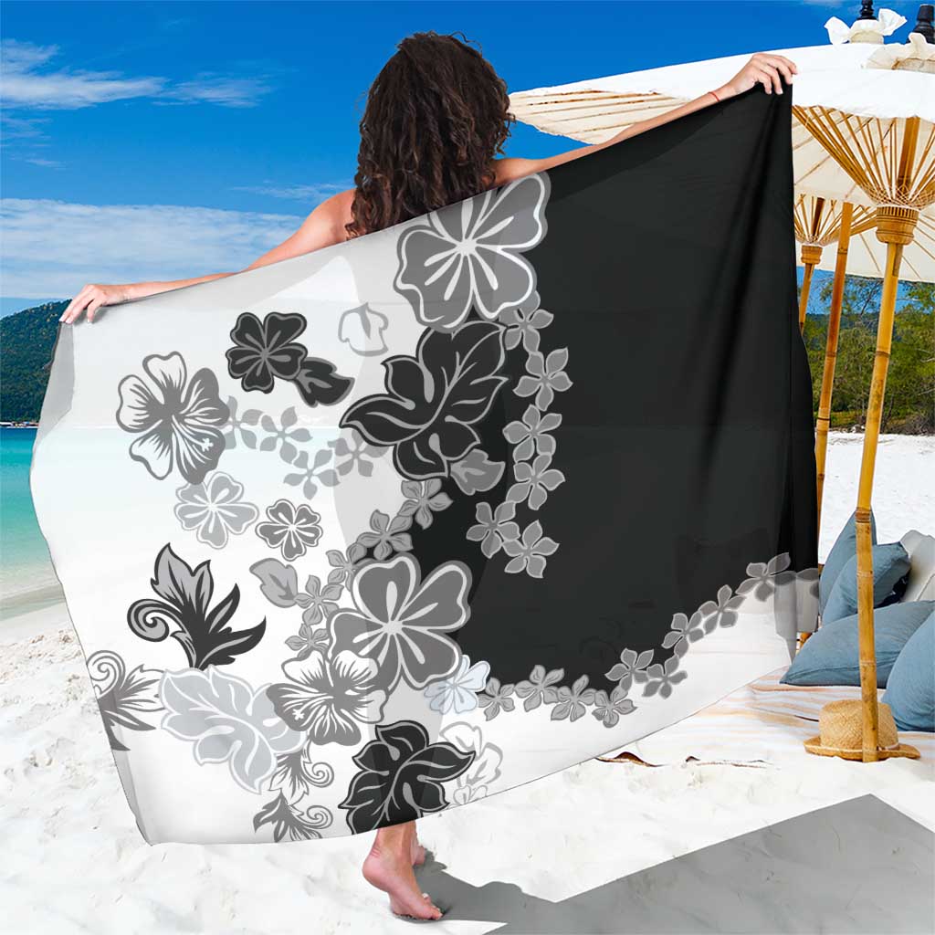 Gray Scale Hibiscus Plumeria Floral Sarong LT01 One Size 44 x 66 inches Black - Polynesian Pride