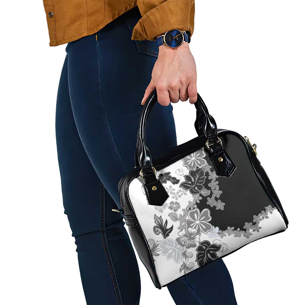 Gray Scale Hibiscus Plumeria Floral Shoulder Handbag - Polynesian Pride