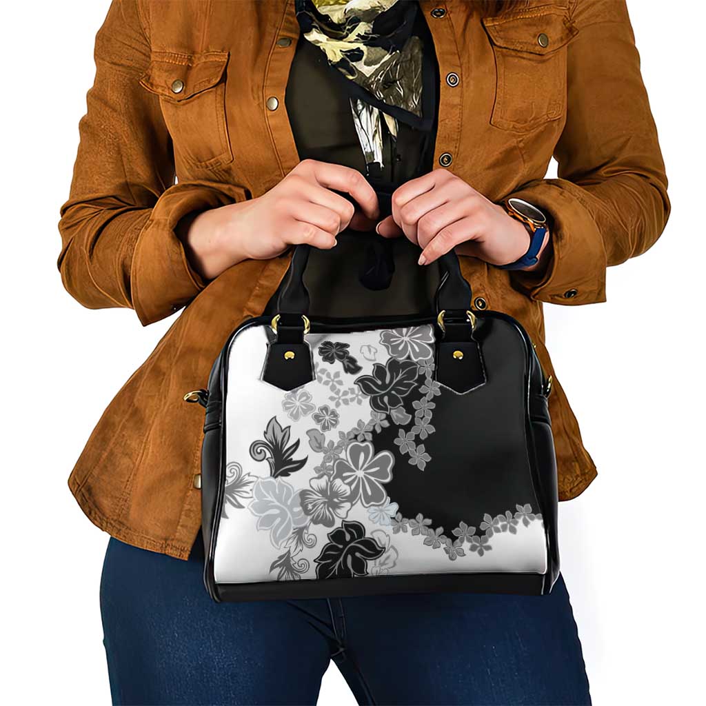 Gray Scale Hibiscus Plumeria Floral Shoulder Handbag - Polynesian Pride