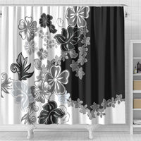 Gray Scale Hibiscus Plumeria Floral Shower Curtain - Polynesian Pride