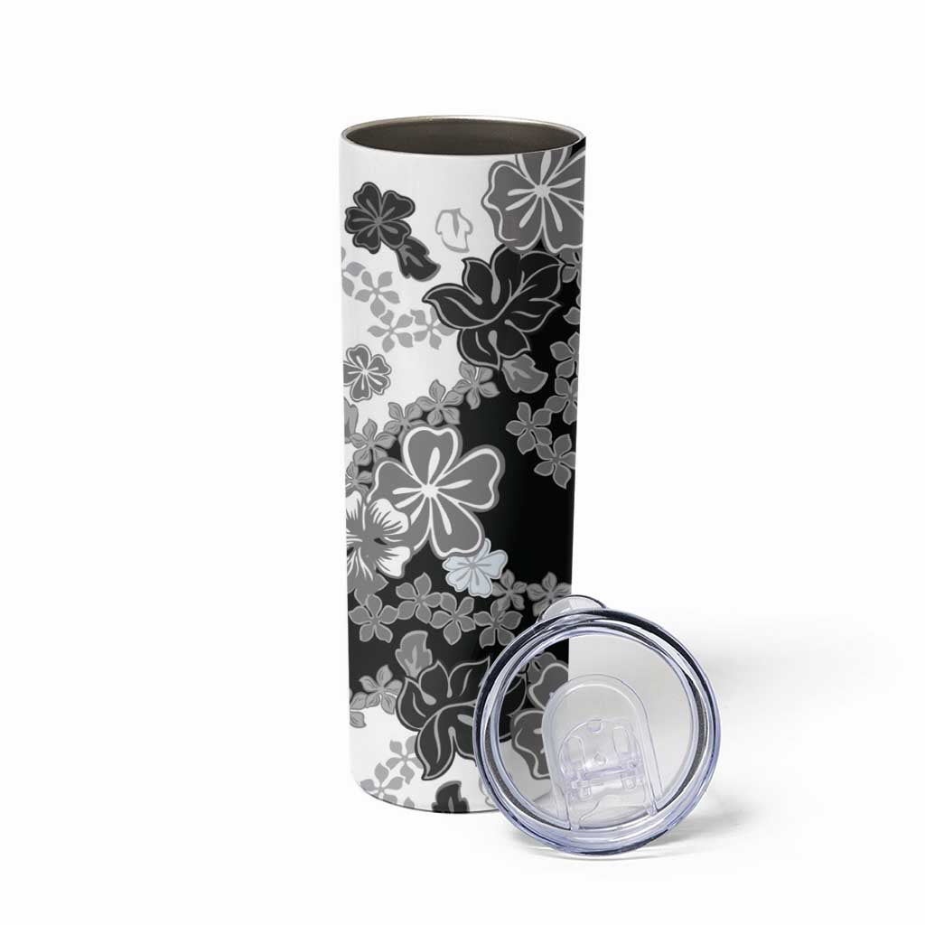 Gray Scale Hibiscus Plumeria Floral Skinny Tumbler - Polynesian Pride