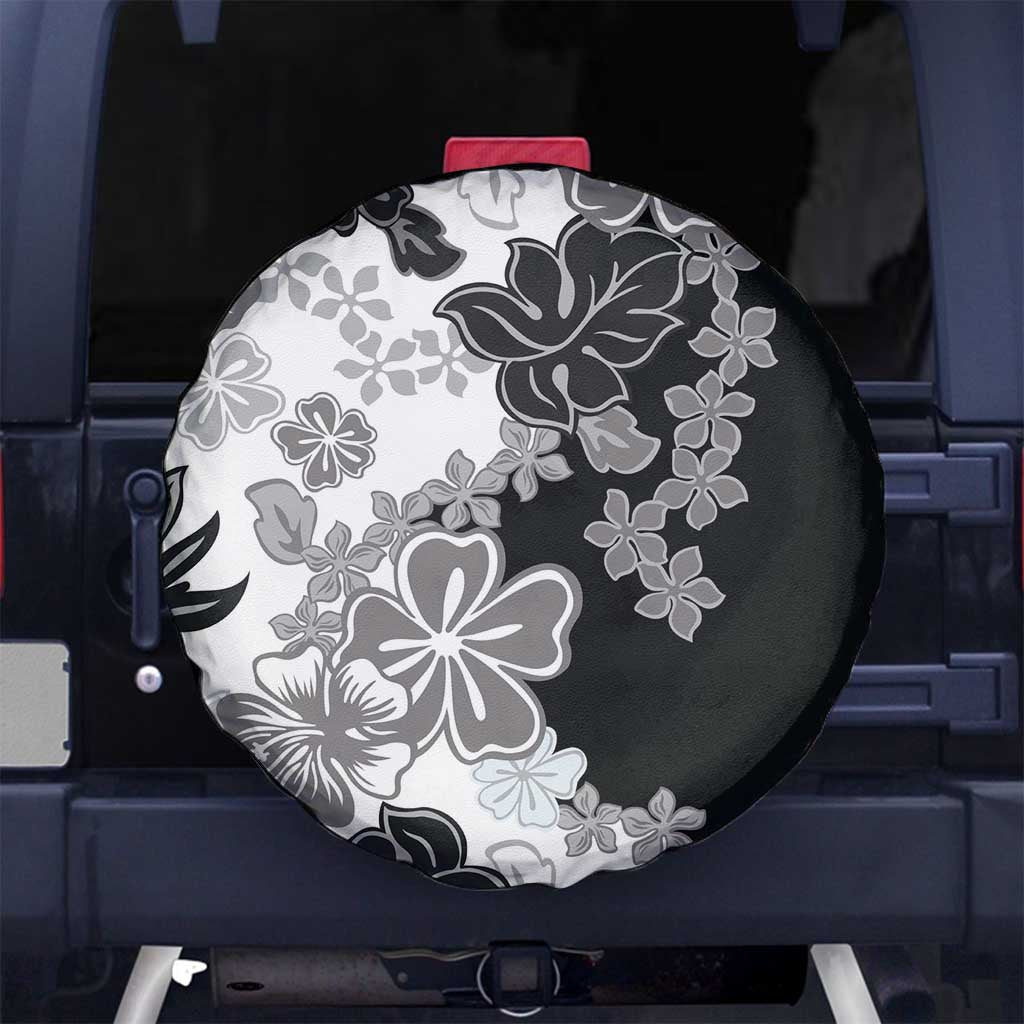 Gray Scale Hibiscus Plumeria Floral Spare Tire Cover - Polynesian Pride