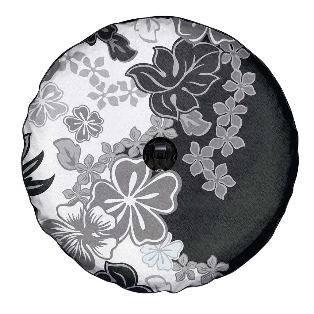 Gray Scale Hibiscus Plumeria Floral Spare Tire Cover - Polynesian Pride