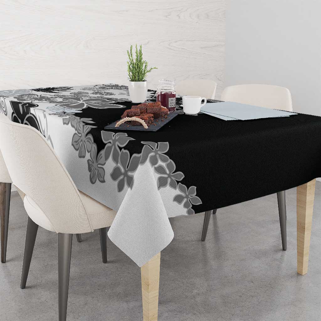 Gray Scale Hibiscus Plumeria Floral Tablecloth - Polynesian Pride