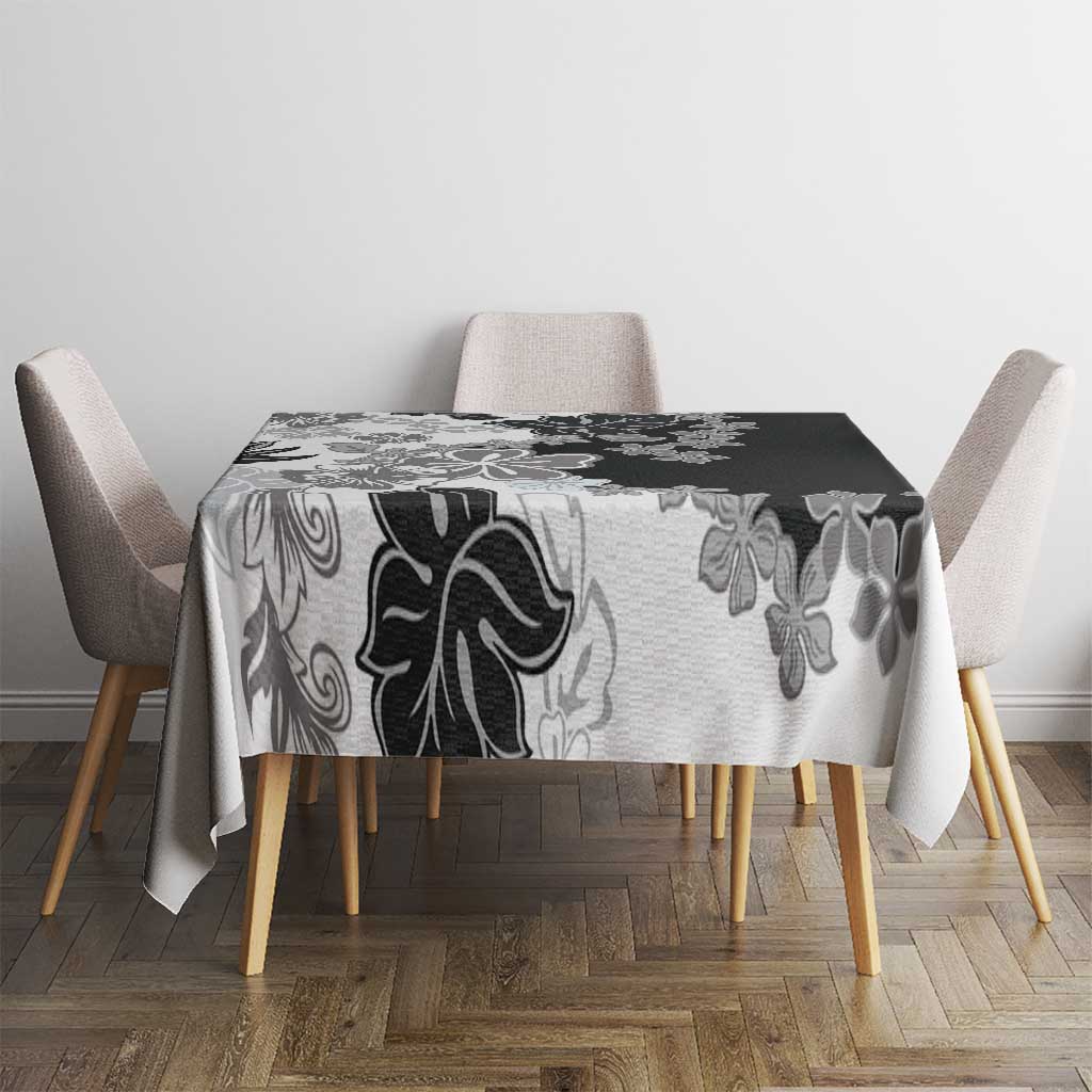 Gray Scale Hibiscus Plumeria Floral Tablecloth - Polynesian Pride