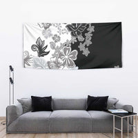 Gray Scale Hibiscus Plumeria Floral Tapestry - Polynesian Pride