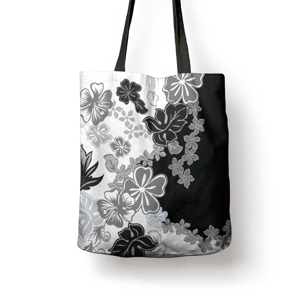 Gray Scale Hibiscus Plumeria Floral Tote Bag LT01 - Polynesian Pride