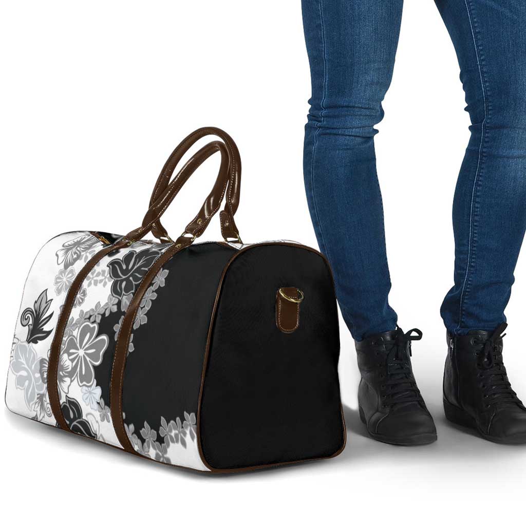 Gray Scale Hibiscus Plumeria Floral Travel Bag - Polynesian Pride