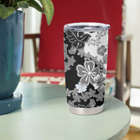 Gray Scale Hibiscus Plumeria Floral Tumbler Cup - Polynesian Pride