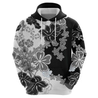 Gray Scale Hibiscus Plumeria Floral Zip Hoodie - Polynesian Pride