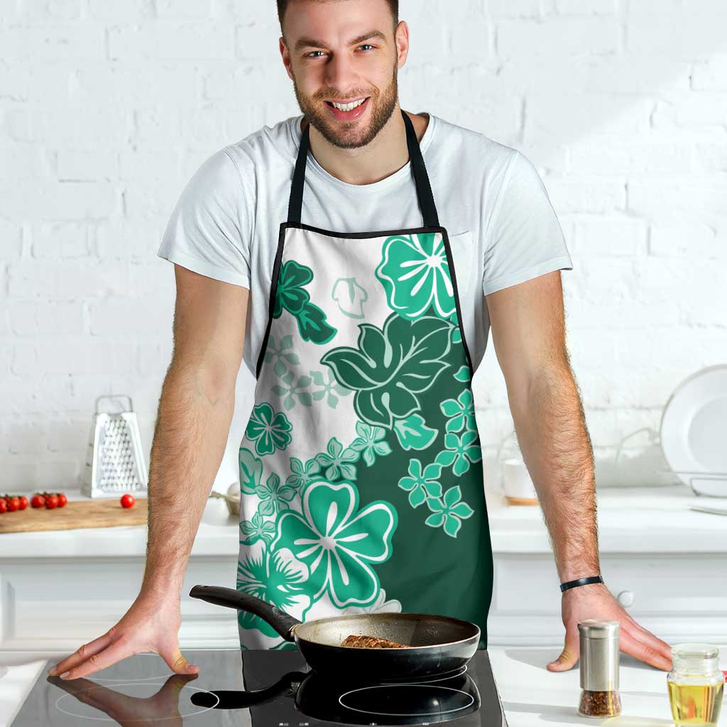 Green Hibiscus Plumeria Floral Apron - Polynesian Pride