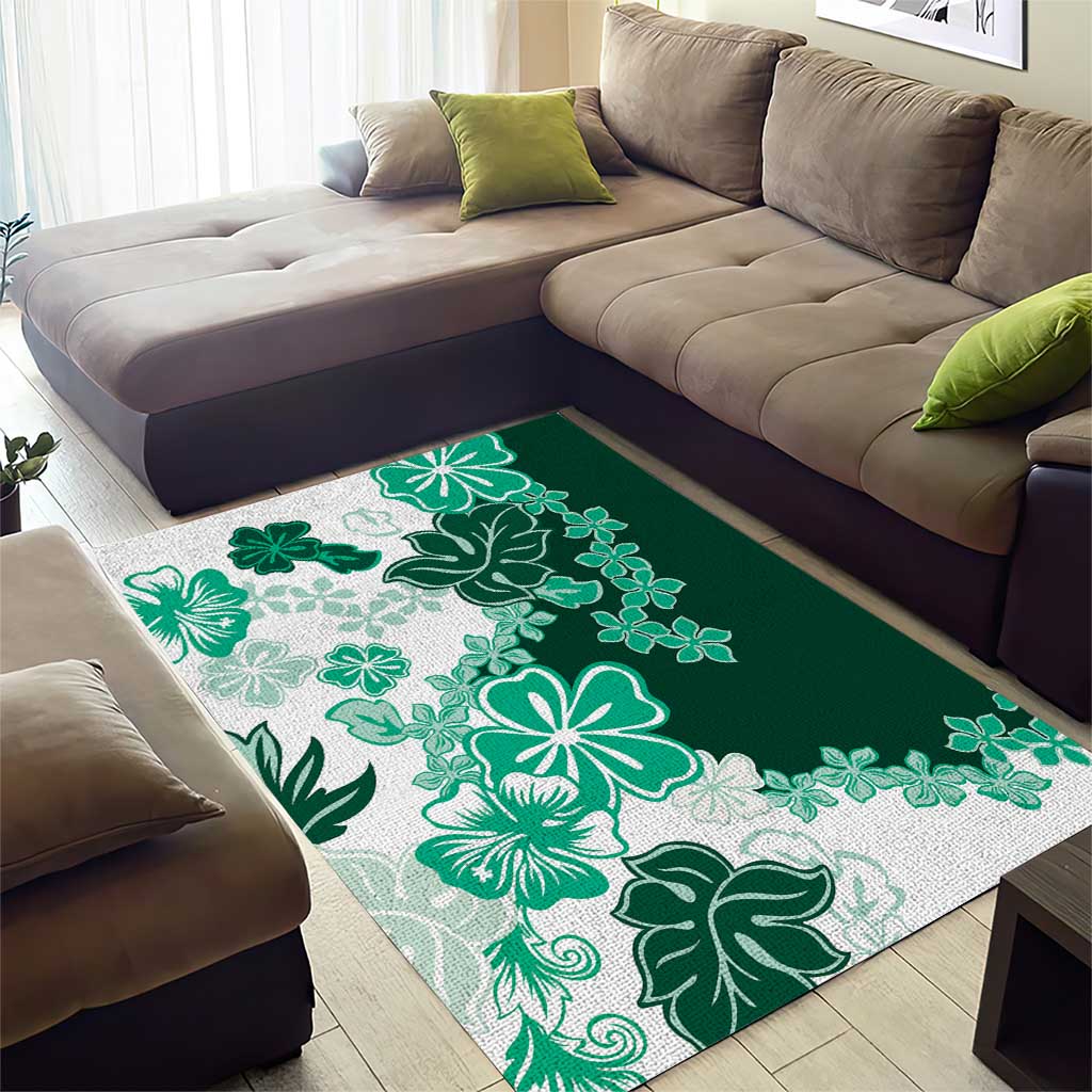 Green Hibiscus Plumeria Floral Area Rug LT01 - Polynesian Pride