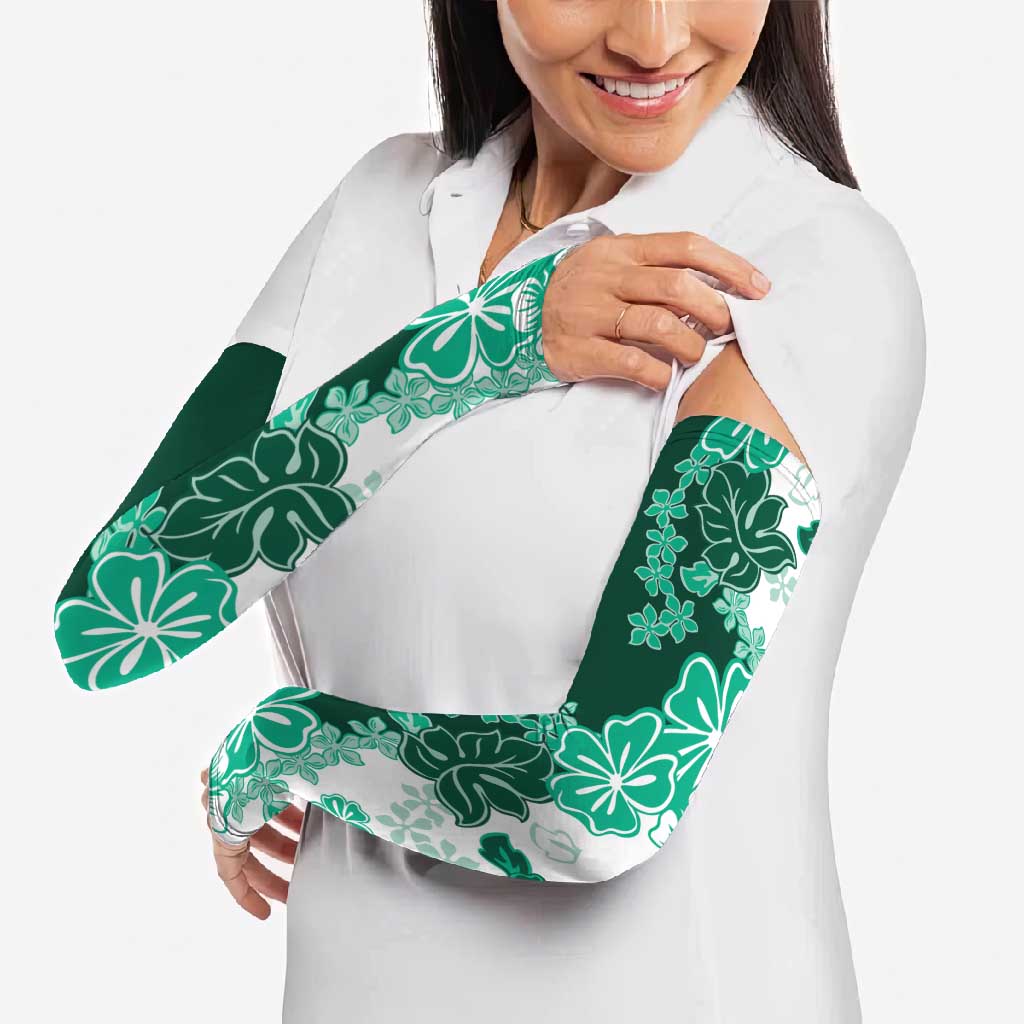 Green Hibiscus Plumeria Floral Arm Sleeves - Polynesian Pride