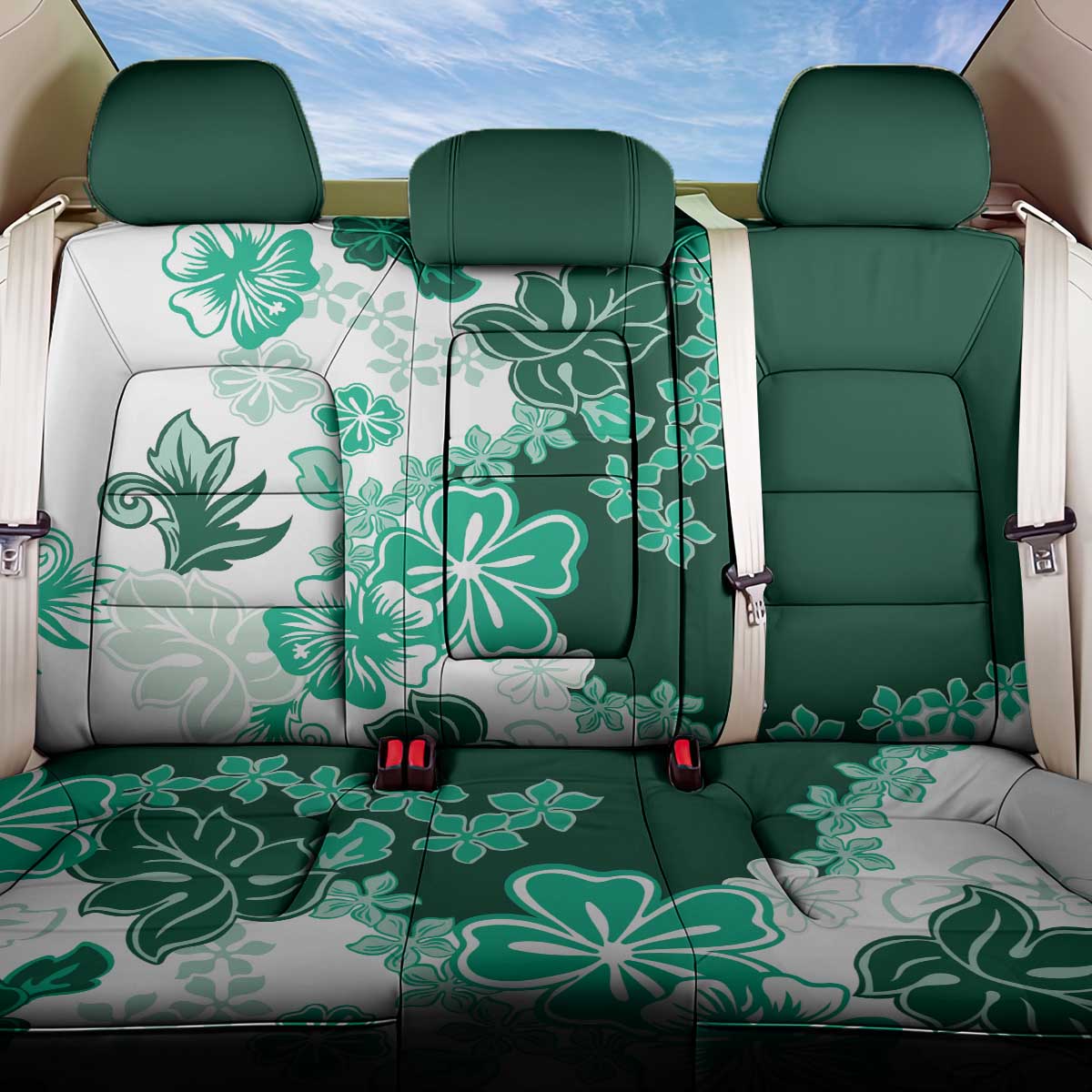 Green Hibiscus Plumeria Floral Back Car Seat Cover - Polynesian Pride