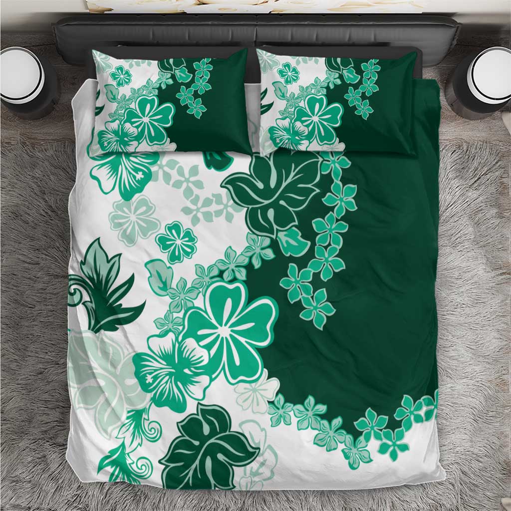 Green Hibiscus Plumeria Floral Bedding Set - Polynesian Pride