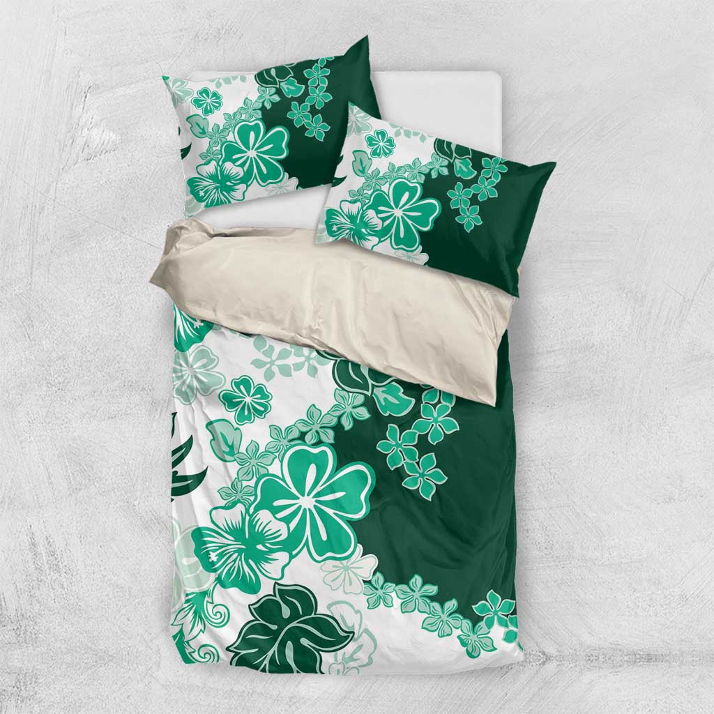 Green Hibiscus Plumeria Floral Bedding Set - Polynesian Pride