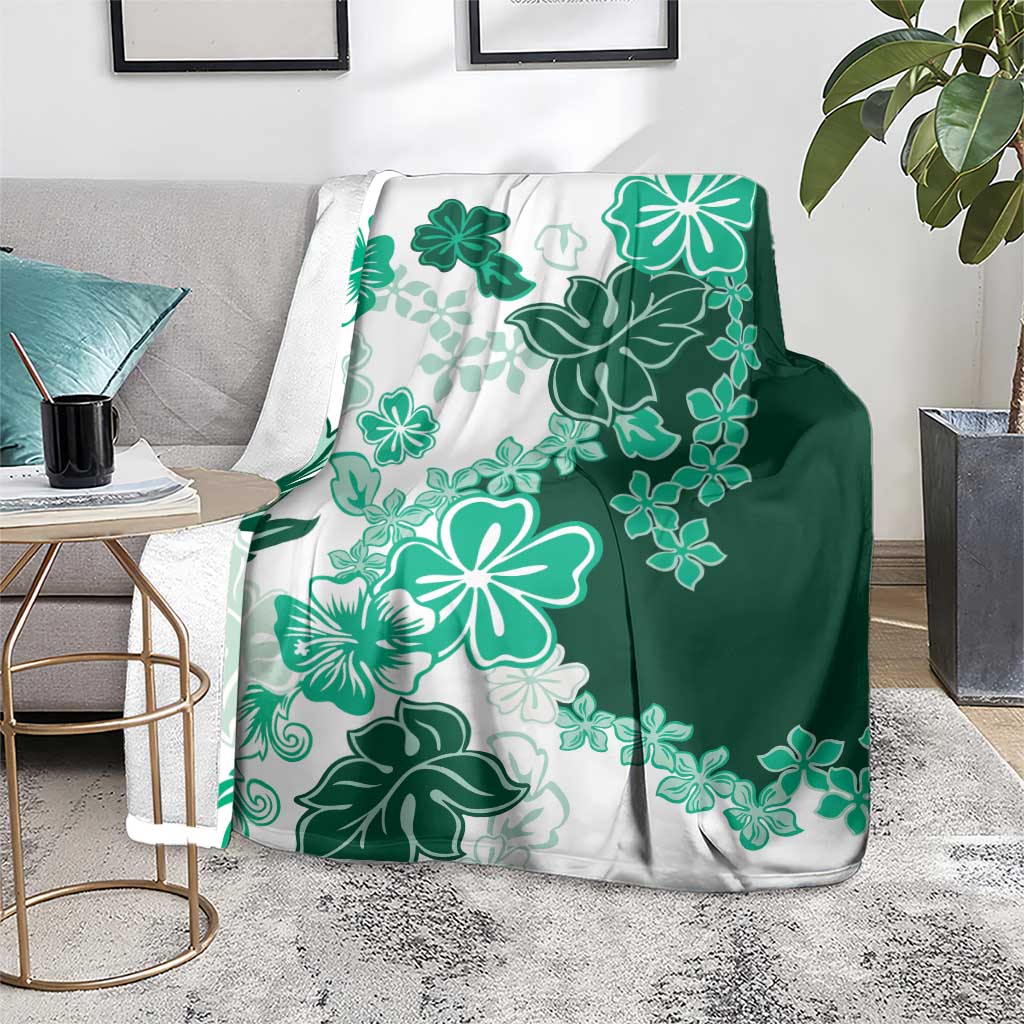 Green Hibiscus Plumeria Floral Blanket - Polynesian Pride