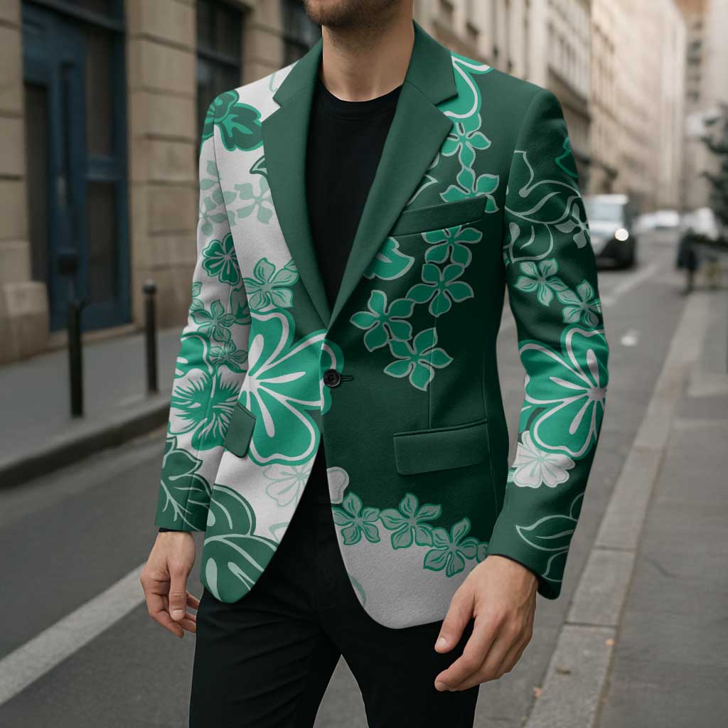 Green Hibiscus Plumeria Floral Blazer LT01 - Polynesian Pride
