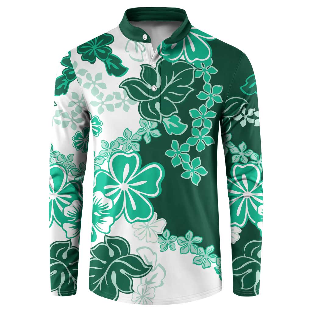 Green Hibiscus Plumeria Floral Button Sweatshirt - Polynesian Pride