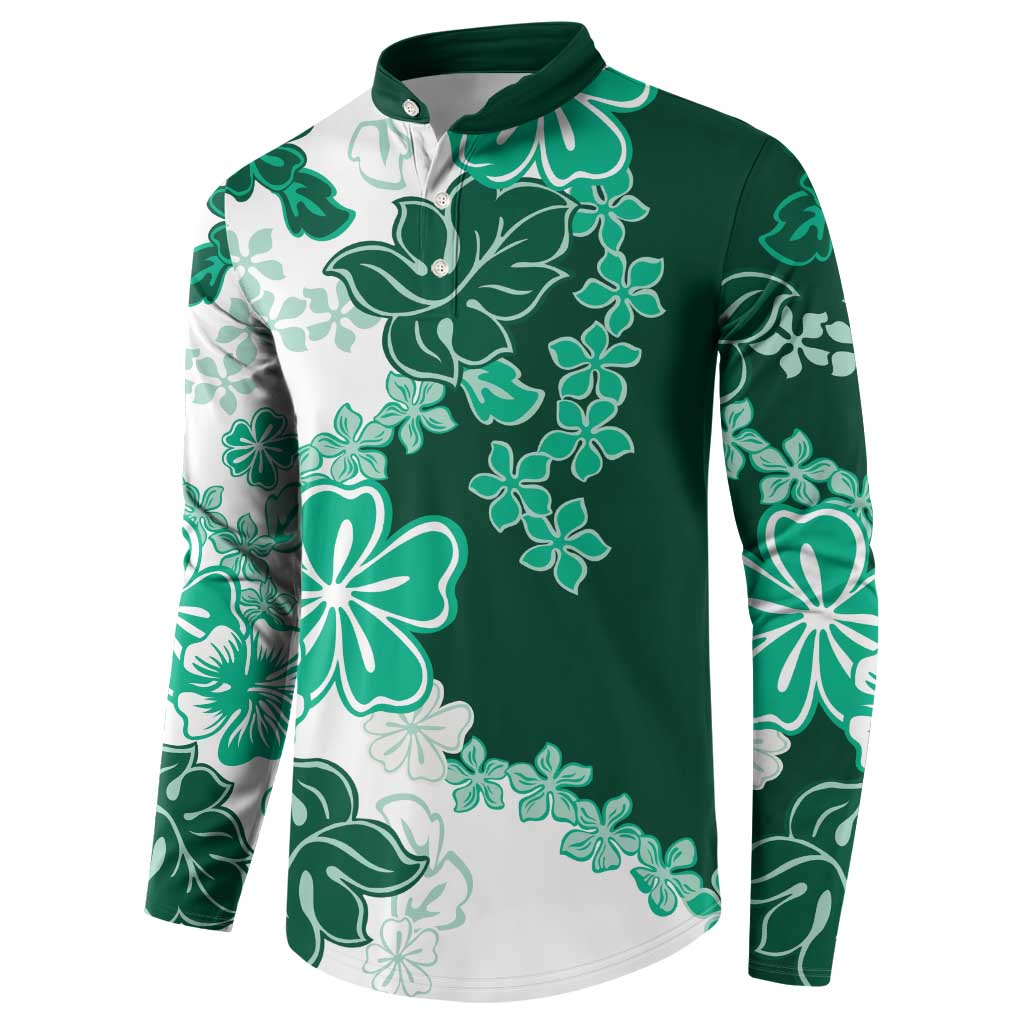 Green Hibiscus Plumeria Floral Button Sweatshirt - Polynesian Pride