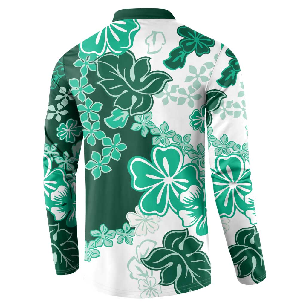 Green Hibiscus Plumeria Floral Button Sweatshirt - Polynesian Pride