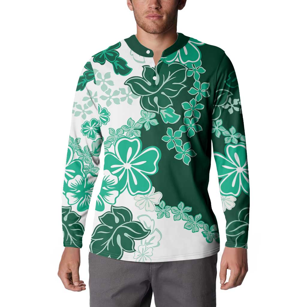 Green Hibiscus Plumeria Floral Button Sweatshirt - Polynesian Pride