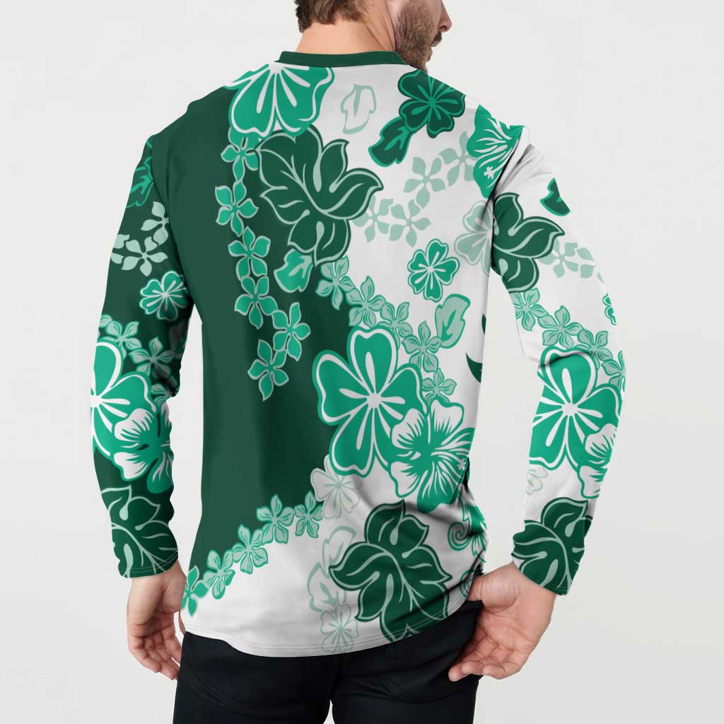 Green Hibiscus Plumeria Floral Button Sweatshirt - Polynesian Pride