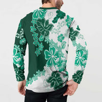 Green Hibiscus Plumeria Floral Button Sweatshirt - Polynesian Pride