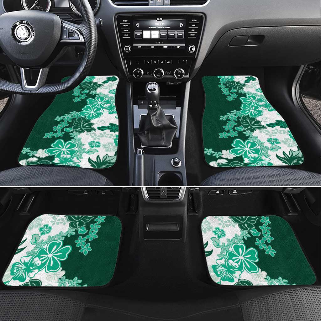 Green Hibiscus Plumeria Floral Car Mats LT01 Set 4pcs Green - Polynesian Pride